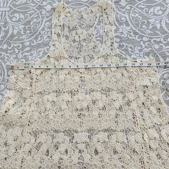 Blouse Woman Large Ivory Crochet Scallop Edge Sheer Razorback Sleeveless Cottage - Picture 4 of 7